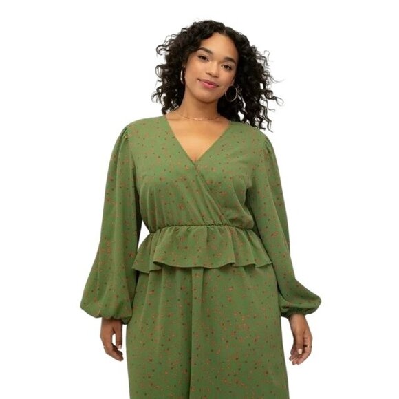 ELOQUII Elements Women's Midi Dress Mixed Print Long Sleeve Size 18 Modest - Picture 3 of 4